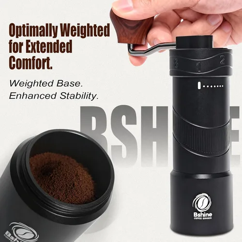 Vista 3 de Bshine Molinillo manual de grano de café con estuche de transporte, numérico externo ajustable, molinillo de café de manivela cónica mini molino
