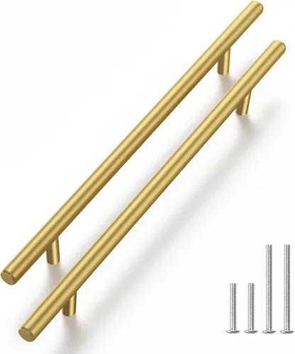 Vista 16 de Haliwu Paquete de 5 manijas doradas de gabinete de cocina de 2-1/2 pulgadas para tiradores de cajón, tiradores dorados cepillados, accesorios