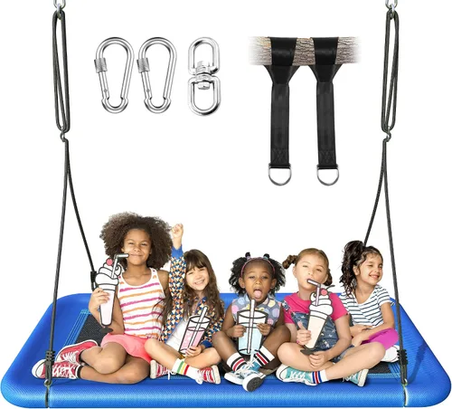 Vista 11 de Everyfun Columpio de árbol para niños y adultos, columpio de plataforma rectangular impermeable de 60 pulgadas, 700 libras resistente con correas