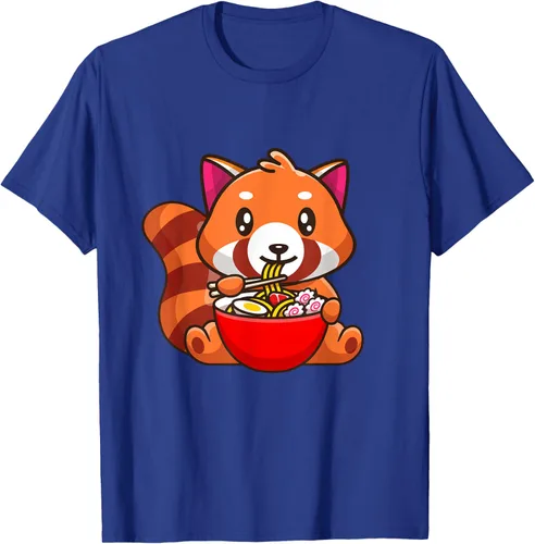 Vista 14 de Camiseta Kawaii Anime Red Panda Eating Ramen Noodles, Negro, S