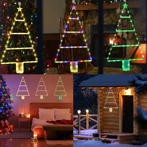 Vista 3 de LYHOPE Decoraciones navideñas - Luces LED de escalera, 2 pies, 8 modos y temporizador, funciona con pilas, verde