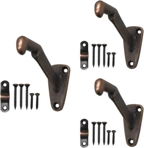 Vista 10 de Soporte de pasamanos resistente de latón antiguo, paquete de 3 HOWTOOL