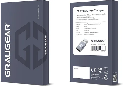 Vista 8 de GRAUGEAR Adaptador USB-C, transferencia de datos de doble cara de 10 Gbps, carga rápida de 3 A, adaptador USB C hembra a USB A macho 3.2, compatible