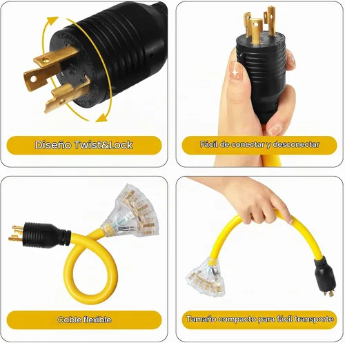 Vista 6 de Cable de alimentación para generador de 30 amperios a 110, adaptador de generador de 3 clavijas de 30 amperios a 15 A, enchufe de alimentación macho