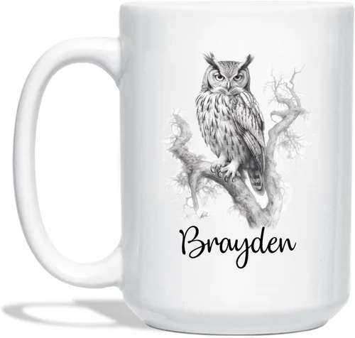 Vista 26 de Taza de café con nombre personalizado de oso de 11 y 15 onzas, taza de cerámica blanca con dibujo a lápiz de oso personalizado, regalo para niños