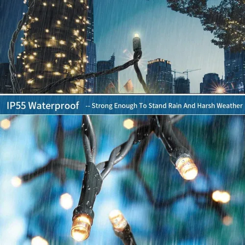 Vista 3 de Guirnalda de luces de Navidad con enchufe de extremo a extremo, 8 modos, 108 pies, 300 LED, IP55, impermeable, con certificación UL