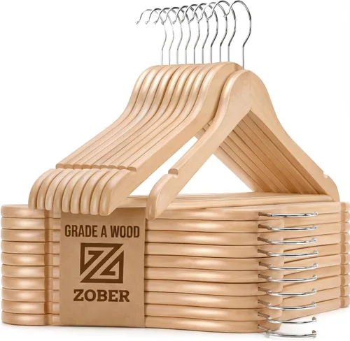 Vista 10 de Zober Perchas de madera negras – Paquete de 20 perchas de madera resistentes y antideslizantes para abrigos, chaquetas, trajes y pantalones, perchas