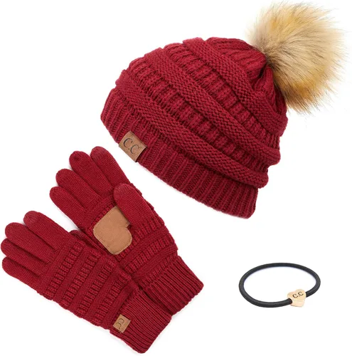 Vista 142 de Gorro unisex liso con pompón y ribete (HAT-43) de C.C Hatsandscarf Exclusives Marfil
