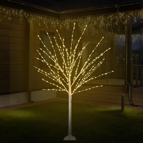Vista 8 de Árbol de abedul iluminado de 4 pies con 400 luces LED de color blanco cálido, 8 modos, temporizador remoto de árbol de Navidad, árbol de Navidad