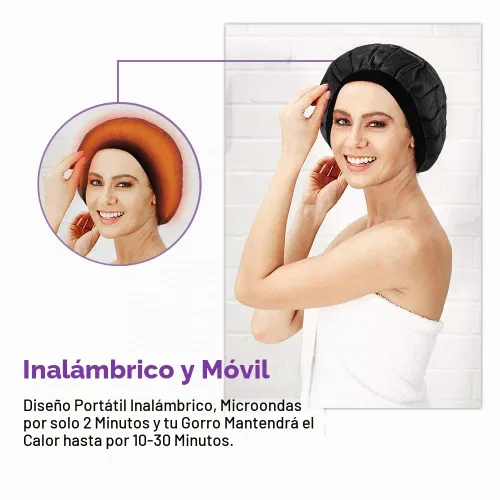 Vista 4 de Gorro térmico de acondicionamiento profundo, sin cordón, 100% algodón natural, semillas de linaza, tratamiento interior de microondas, tapa caliente