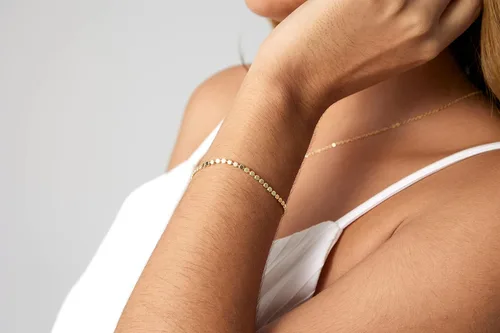 Vista 3 de Kyerlyn Pulsera enchapada en oro de 14 quilates hecha a mano con puntos delicados pulseras finas para uso diario para mujeres y hombres tamaño 65