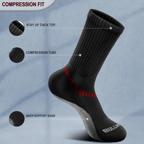 Vista 4 de BULLIANT Calcetines deportivos para hombre, calcetines deportivos de compresión acolchados para hombres, para correr al aire libre, senderismo, arco