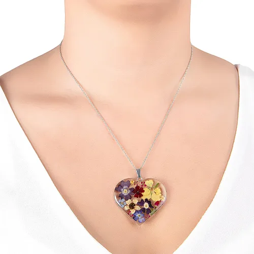 Vista 4 de Tienda Collection Sterling Silver Pressed Flower Heart Pendant Necklace