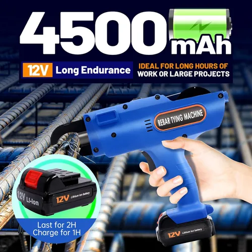 Vista 2 de Pistola de amarre automática de barras de refuerzo de 0.315-1.339 in, computadora eléctrica con 2 baterías, herramienta automática de atar barra