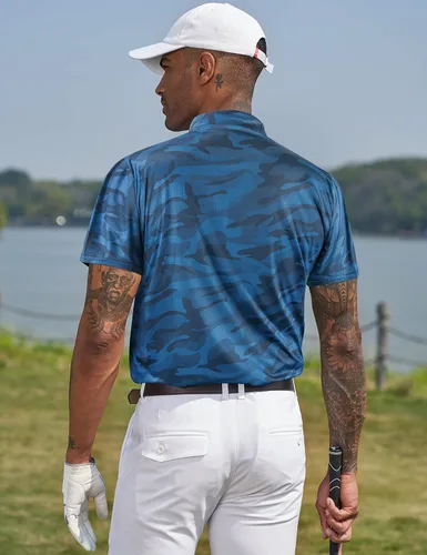 Vista 43 de TAPULCO Camisetas tipo polo de secado rápido para hombre, diseño de camuflaje, atléticas, ligeras, transpirables, casuales, para golf