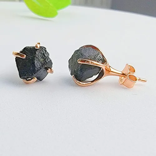 Vista 63 de Aretes de piedra preciosa natural en bruto con oro rosa sobre plata de ley 925, 6 a 0.276 in, regalo de piedra de nacimiento de calidad genuina