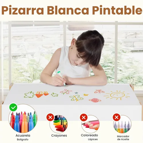 Vista 4 de INFANS Juego de Mesa y Silla para Niños, Escritorio de Actividades de Madera de Bloques de Construcción 4 en 1 con Superficie Reversible, Cajones