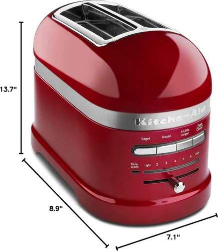 Vista 4 de KitchenAid Tostadora automática de 2 rebanadas Pro Line con ranuras extra anchas KMT2203CA, color rojo manzana caramelo