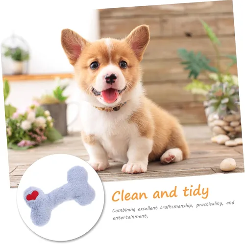Vista 5 de ORFOFE Interactive Plush Squeaky Dog with Blue Heart Bone for Puppy Teething and Chewing Washable Sound for Dogs Stimulates Intelligence and