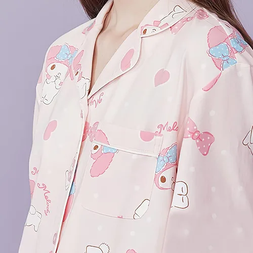 Vista 6 de Two-Piece Cute Kitten Pajamas Cartoon Pink Casual Long Sleeve Sleepwear Set Kawaii Women'S Pajamas