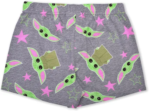 Vista 5 de STAR WARS Baby Yoda - Conjunto de camiseta y pantalones cortos para niñas pequeñas y pequeñas, color rosagris