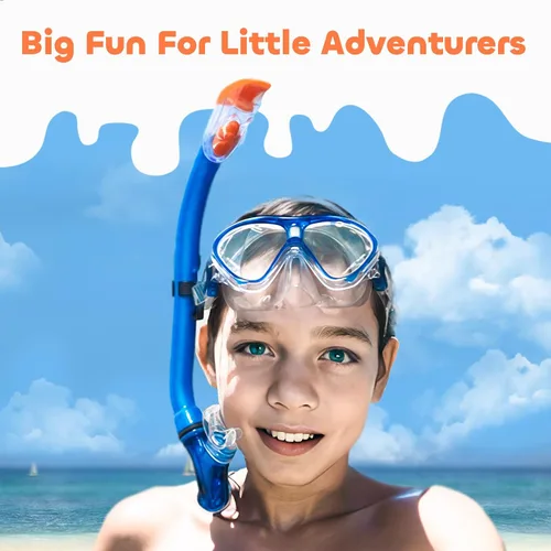 Vista 2 de Juego de esnórquel para niños, gafas de buceo para niños, equipo de esnórquel, máscara de esnórquel de vidrio templado antivaho con tubo