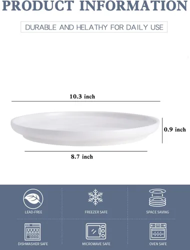 Vista 2 de Kanwone Plato de porcelana de 10 pulgadas, blanco, apto para microondas y lavavajillas