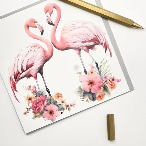 Vista 2 de Old English Co. - Tarjeta de cumpleaños de flamenco para amiga, bonita tarjeta de aniversario de boda para esposa y esposo, tarjeta de arte de vida