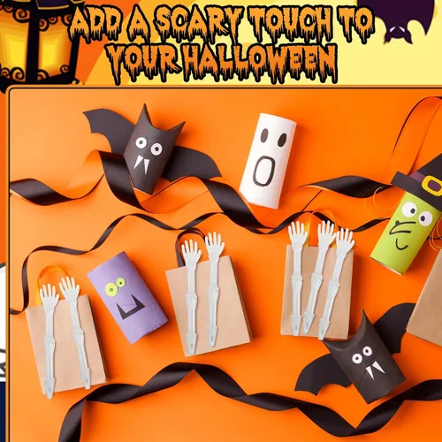 Vista 5 de Seajan 50 bolígrafos de Halloween que brillan en la oscuridad con huesos de calavera novedosos bolígrafos de enfermería creativos para niños