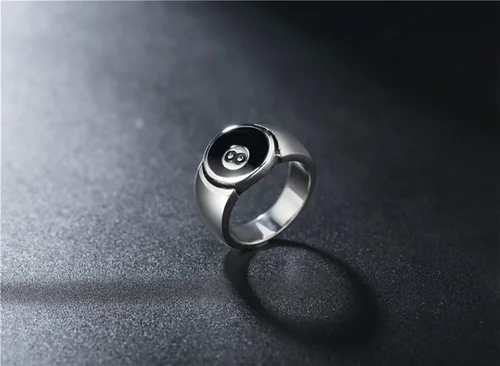 Vista 4 de OAKKY Anillo de acero inoxidable para hombre, 8 bolas, sello gótico de la suerte