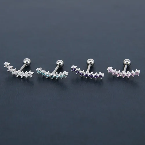 Vista 5 de ZS Curve Seven Stud CZ Aretes de acero inoxidable 316L para oreja, hélice, caracola, cartílago, piercing 5 colores mezclados