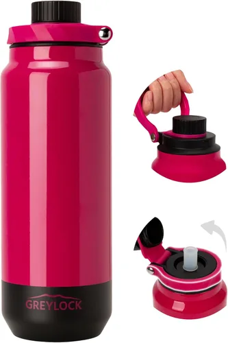 Vista 23 de Greylock Botella de agua aislada de 20 onzas con tapa con pajilla, botellas de agua deportivas reutilizables de acero inoxidable con asa plegable, a