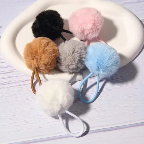 Vista 5 de SUSULU Bandas elásticas de pelo sintético de conejo con pompón para mujer, banda de goma con soporte de cola de caballo de 2.0 in, accesorios 6