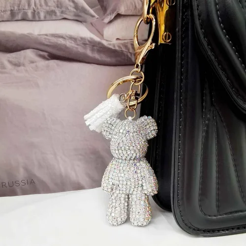 Vista 3 de Llavero de oso de peluche, lindo oso de peluche, accesorios de automóvil, llaveros de diamantes de imitación de moda para mujeres y niñas, Varios