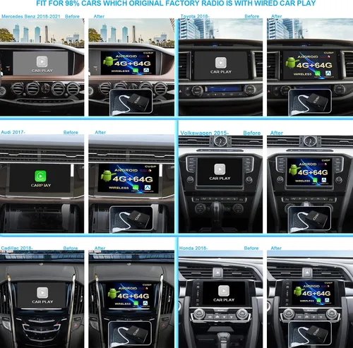 Vista 5 de CUSP CarPlay AI Box para automóviles con cable CarPlay OEM, 4G LTE inalámbrico CarPlay y adaptador inalámbrico Android Auto, 8-Core 4GB+64GB Android