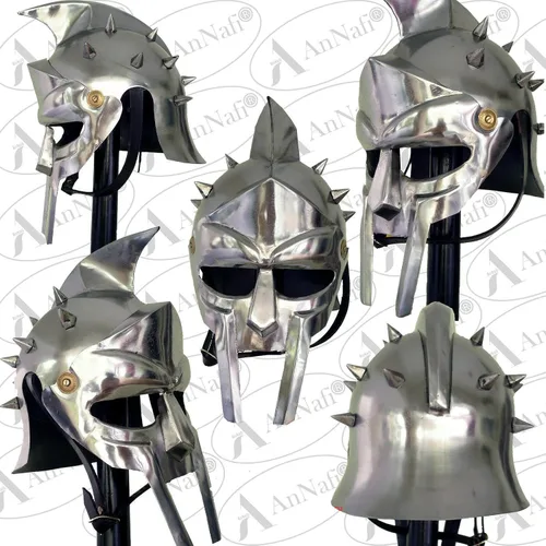 Vista 4 de AnNafi Gladiator Maximus Arena Helmet Medieval Wearable Mens Helmet Full Size Halloween Party Costumes Larp Clothings Movie Dresses w Inner Liner