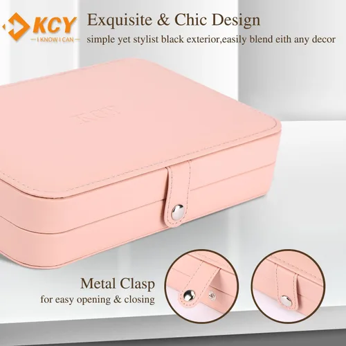 Vista 5 de KCY Joyero para mujeres y niñas pequeño estuche organizador de joyas de viaje cajas de almacenamiento de joyas portátiles de piel sintética soporte