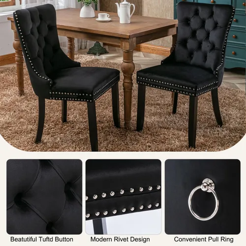 Vista 7 de Juego de mesa de comedor SSLine moderno de 3 piezas con mesa redonda de vidrio para 2, lujosa mesa de comedor circular de 36" con tapa de vidrio