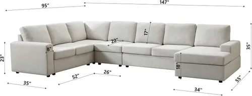 Vista 2 de Ball & Cast - Sofá modular en forma de L de 147 pulgadas para sala de estar con diván reversible y cojines de respaldo extraíbles, juego de sofá