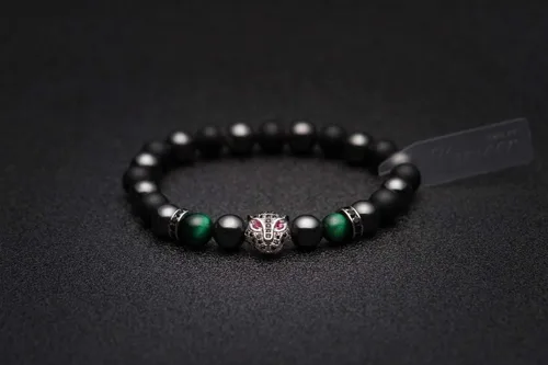 Vista 3 de Karseer Pulsera con dije de pantera negra, cristales de piedra natural y hematita magnética, regalo de joyería de animales espirituales para hombres