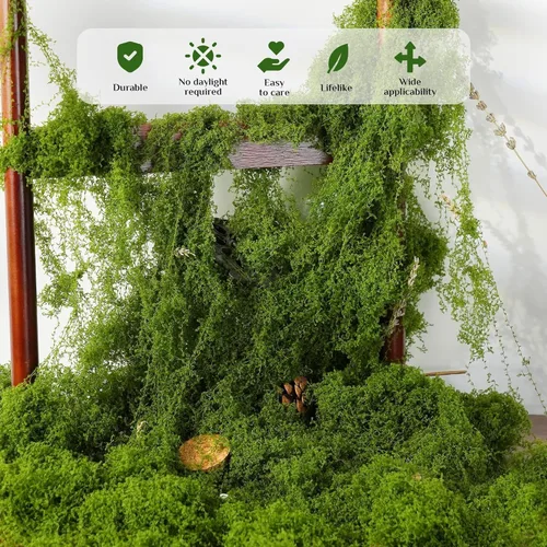 Vista 4 de Musgo verde falso para plantas en maceta, musgo artificial, musgo verde para manualidades para decoración de manualidades, arte en maceta