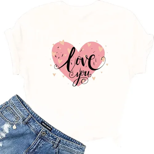 Vista 50 de Camisetas de manga corta con estampado de corazón para mujer, camisetas de ajuste regular, linda y divertida, ropa de regalo 2023