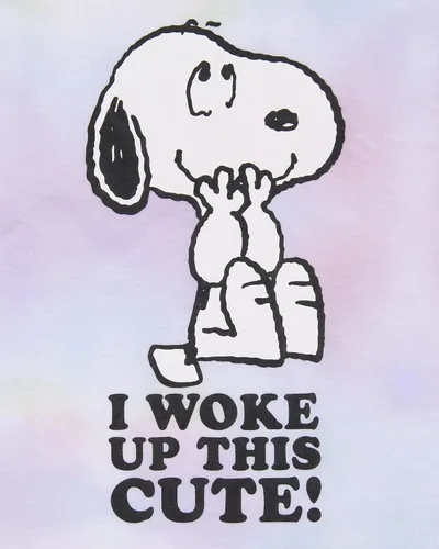 Vista 3 de INTIMO Peanuts - Conjunto de pijama para niña con texto en inglés "I Woke Up This Cute Snoopy Tie-dye