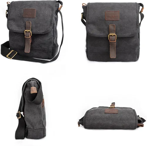 Vista 3 de Bolsa de mensajero de lona pequeña bolsa cruzada casual viaje herramientas de trabajo bolsa de hombro bolsa de mano teléfono teléfono antirrobo