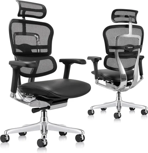 Vista 4 de Ergohuman Eurotech LEM4ERG - Silla de oficina ejecutiva de malla con respaldo alto con asiento de cuero, control de tensión de inclinación, bloqueo