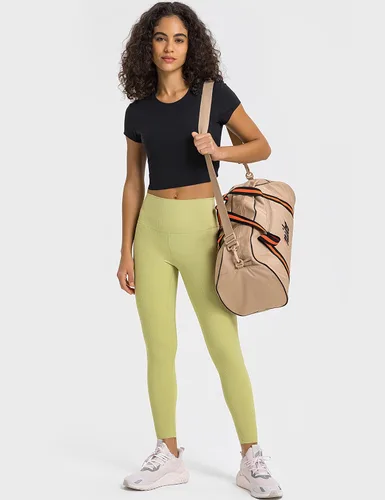 Vista 5 de ZHENWEI Camisetas de entrenamiento de manga corta para mujer, camisetas deportivas acanaladas con cuello redondo, camisetas atléticas para gimnasio