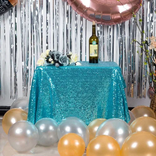 Vista 89 de JYFLZQ Mantel de lentejuelas azul bebé de 50 pulgadas, pequeño, redondo, brillante, para boda, fiesta de cumpleaños, baby shower