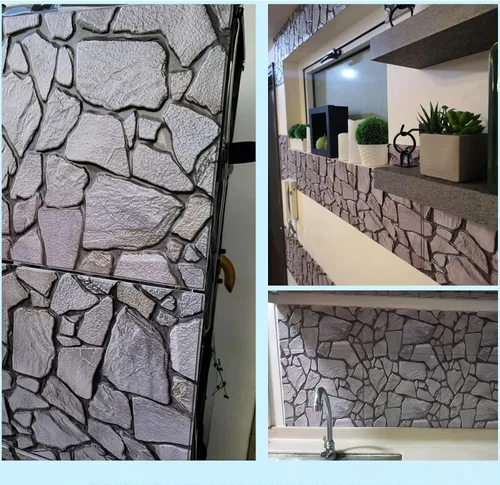 Vista 4 de Paneles de pared 3D de piedra sintética para despegar y pegar, 10 piezas autoadhesivas e impermeables, paneles de pared decorativos texturizados