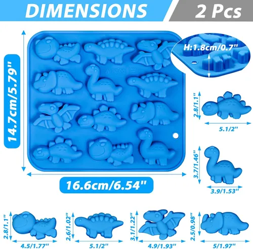 Vista 2 de Webake Moldes de silicona para caramelos de dinosaurio de 12 cavidades con forma de T-rex, Stegosaurus, triceratops, ideal para dulces, chocolate