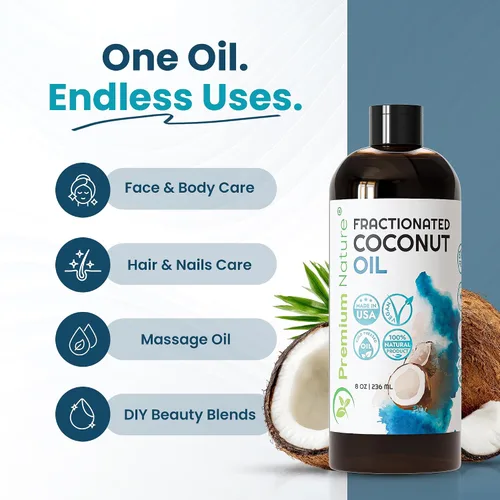 Vista 3 de Aceite de coco fraccionado de 8 onzas, 100% puro, ligero, inodoro e incoloro aceite de coco líquido para piel, cabello, masaje, belleza y mezcla